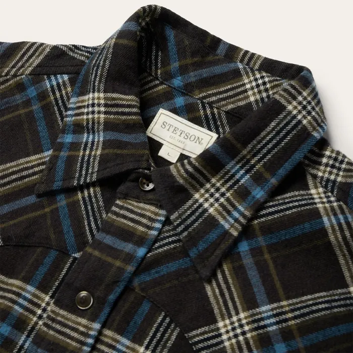 Stetson Flannel Shirts Men Brown Plaid Flannel Western Shirt Brown