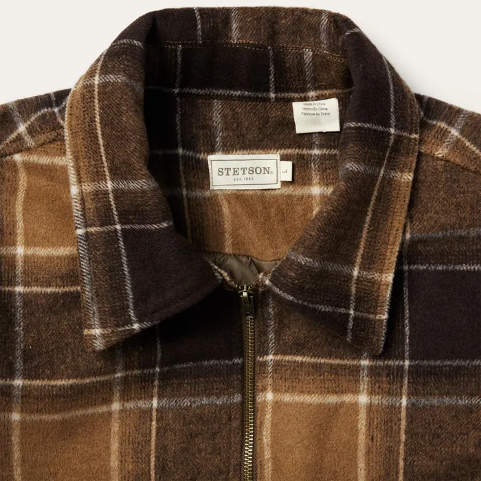 Stetson Flannel Shirts Men Brown Plaid Western Coat Brown