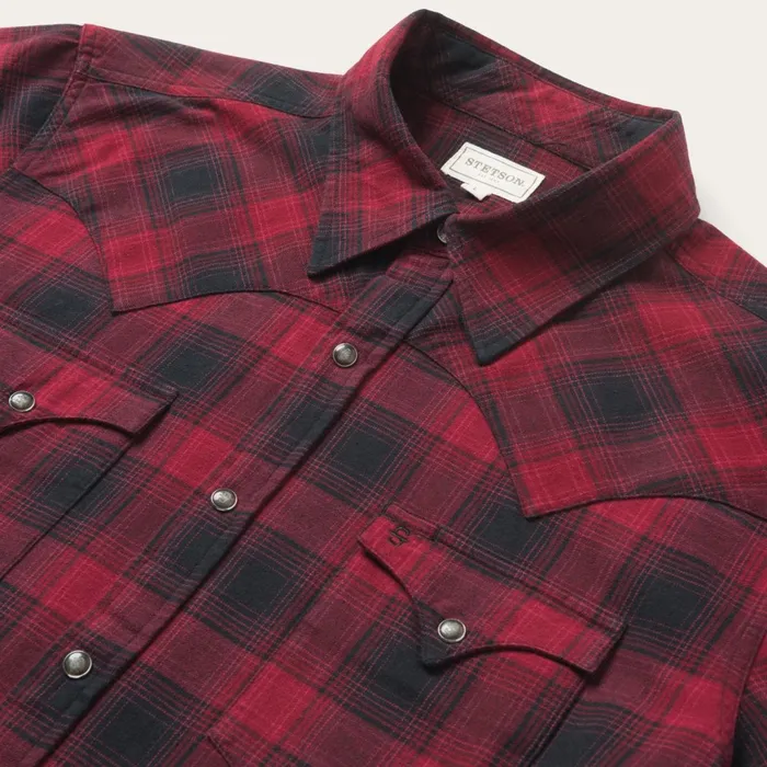 Stetson Flannel Shirts Men Brushed Twill Plaid Shirt Black