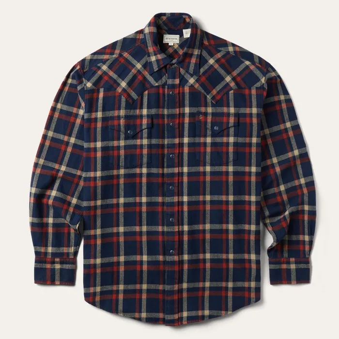 Stetson Flannel Shirts Men Brushed Twill Plaid Shirt Blue