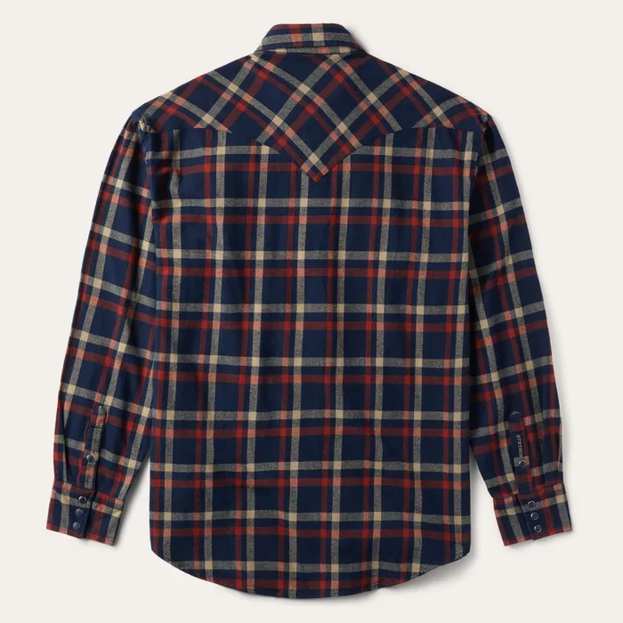 Stetson Flannel Shirts Men Brushed Twill Plaid Shirt Blue