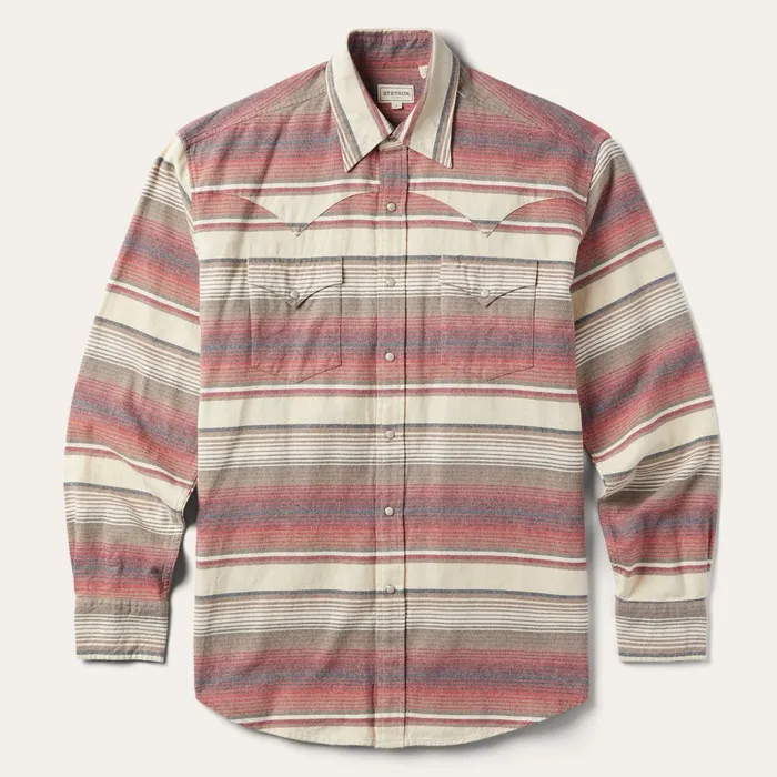 Stetson Flannel Shirts Men Brushed Twill Striped Shirt Red