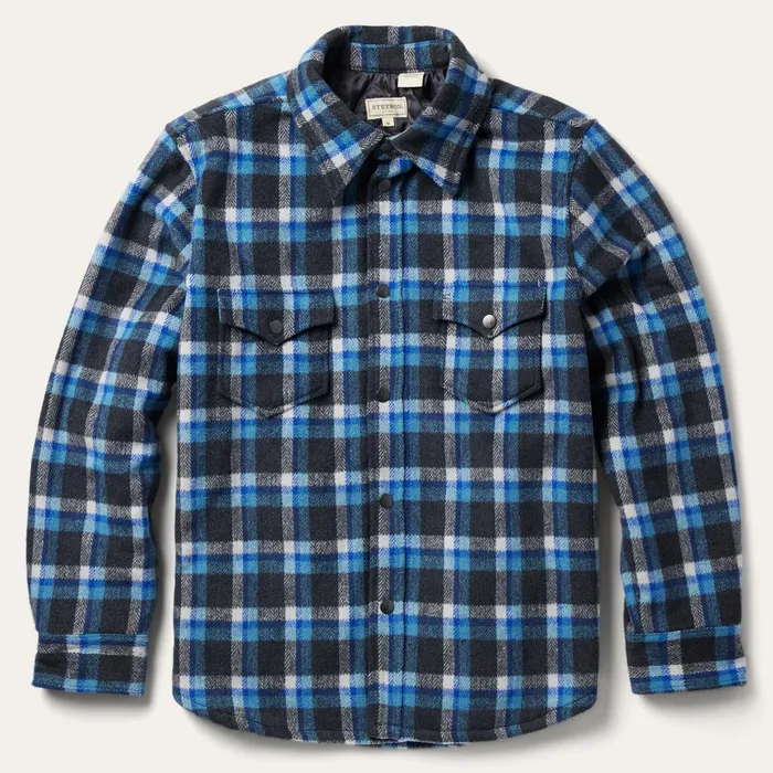 Stetson Jackets Men Blue Plaid Quilted Shirt Jacket Blue