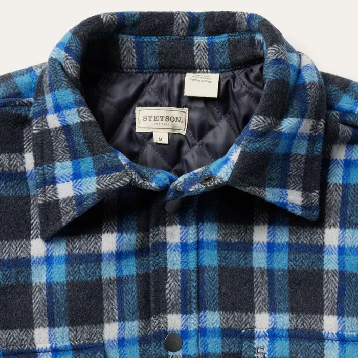 Stetson Jackets Men Blue Plaid Quilted Shirt Jacket Blue