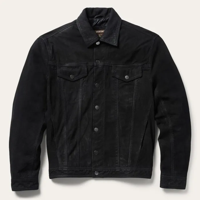 Stetson Jackets Men Leather Jean Jacket Black