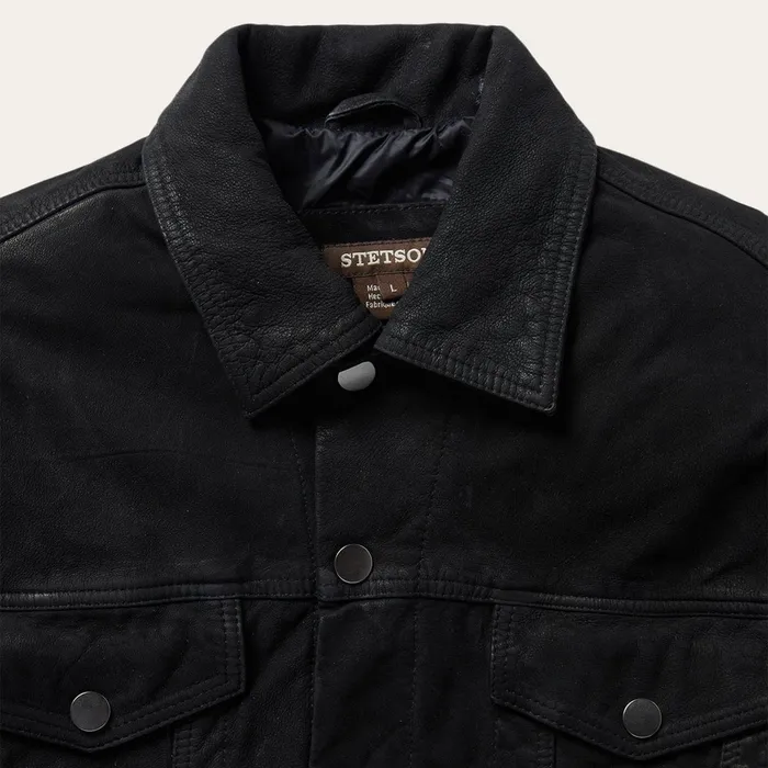 Stetson Jackets Men Leather Jean Jacket Black