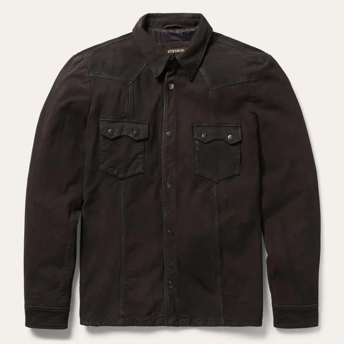 Stetson Jackets Men Leather Western Shirt Jacket Brown