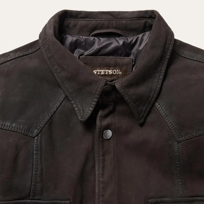 Stetson Jackets Men Leather Western Shirt Jacket Brown