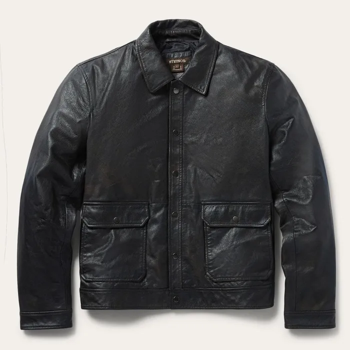 Stetson Jackets Men Snap Front Leather Jacket Brown