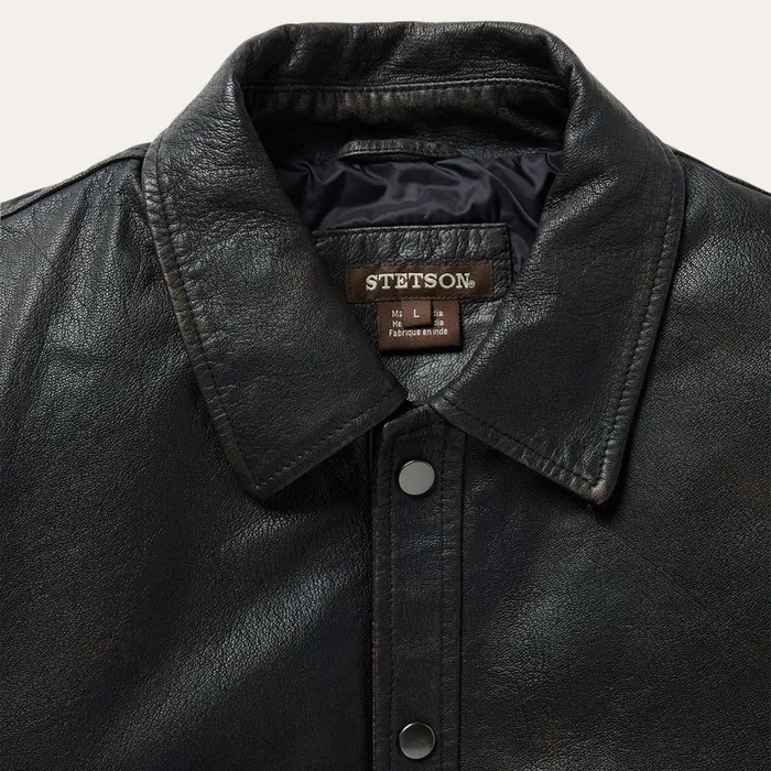 Stetson Jackets Men Snap Front Leather Jacket Brown