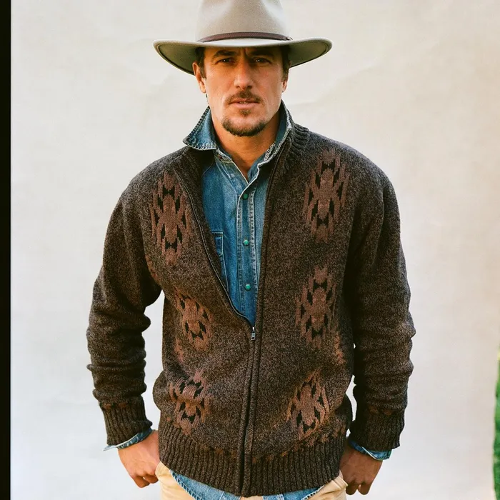 Stetson Jackets Men Vertical Aztec Cardigan Brown