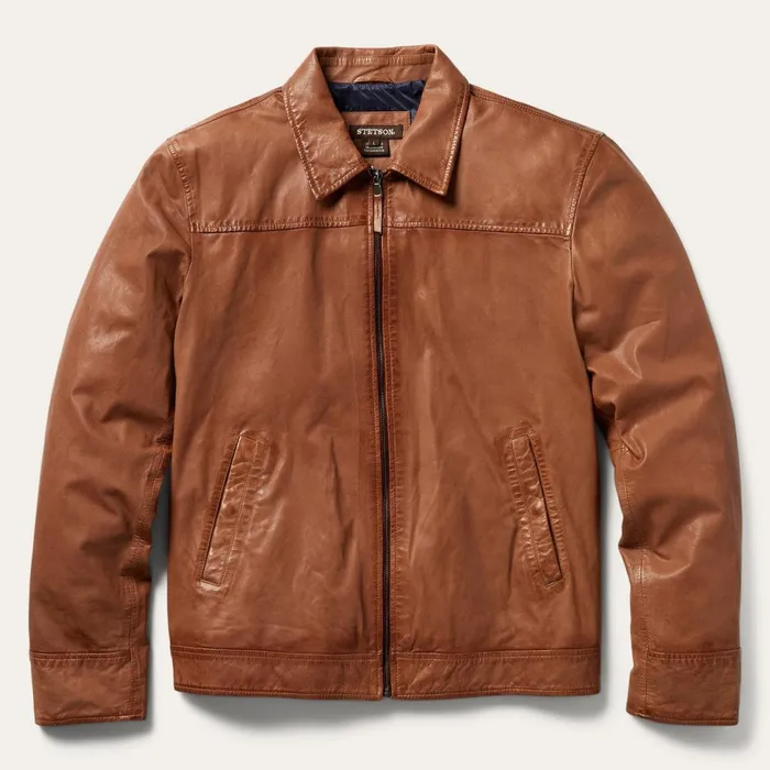 Stetson Jackets Men ZipFront Lightweight Leather Jacket Brown