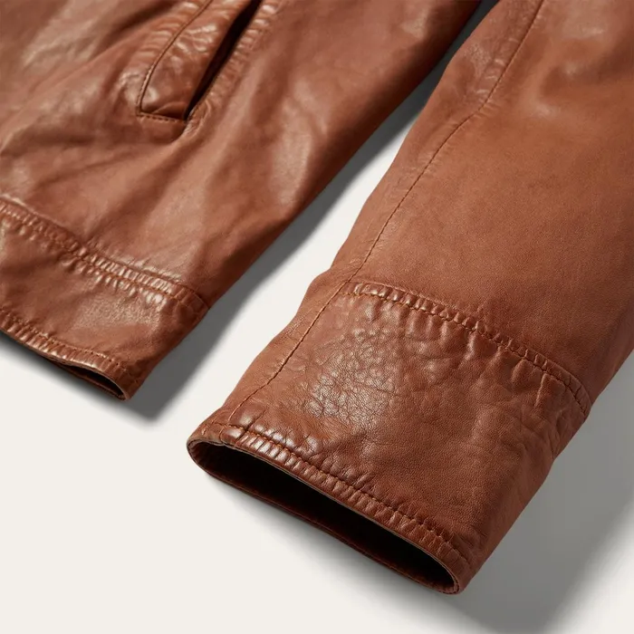 Stetson Jackets Men ZipFront Lightweight Leather Jacket Brown