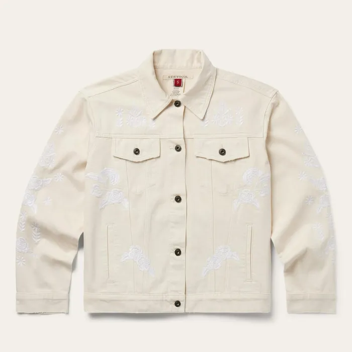 Stetson Jackets Women Embroidered Cream Denim Jacket White