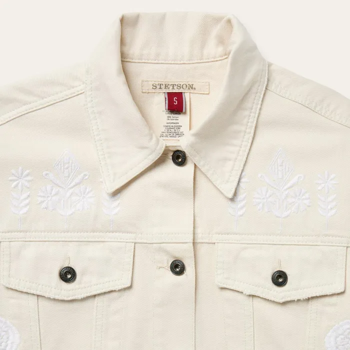 Stetson Jackets Women Embroidered Cream Denim Jacket White