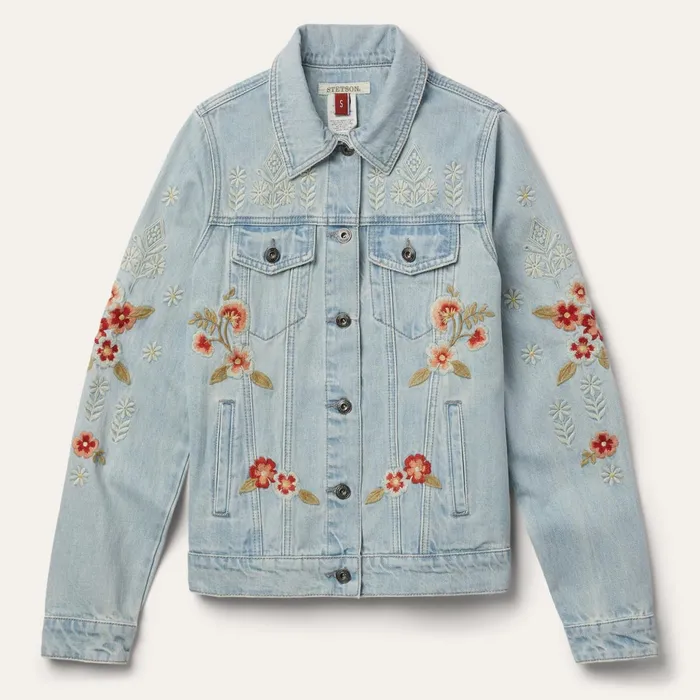 Stetson Jackets Women Embroidered Denim Jacket Blue
