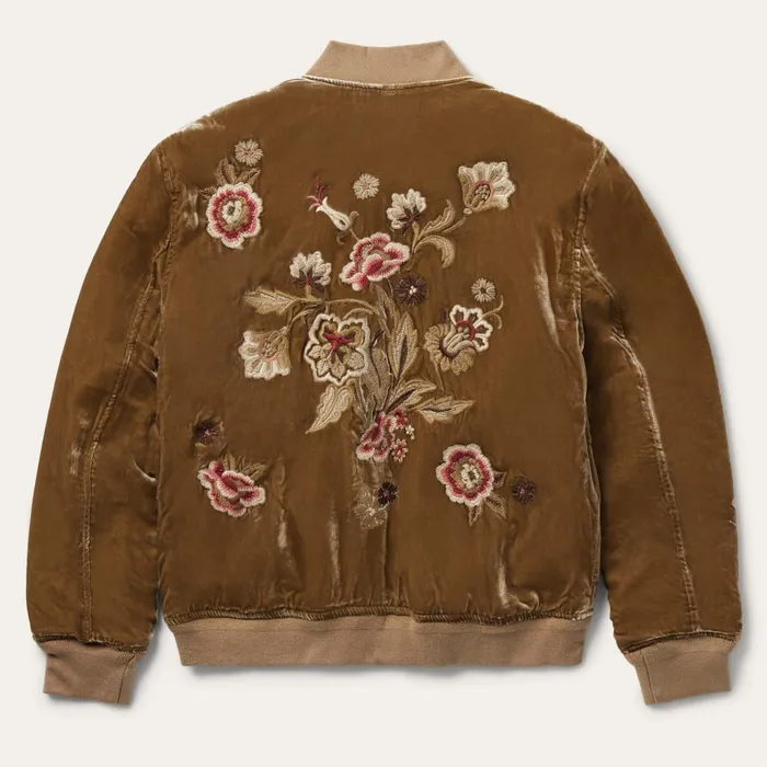 Stetson Jackets Women Embroidered Velvet Bomber Jacket Copper