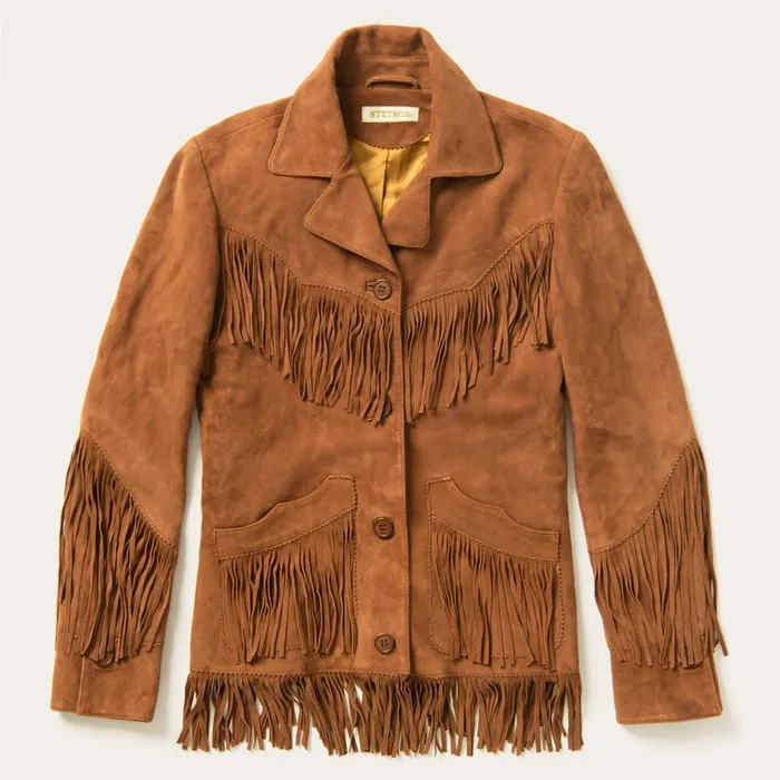 Stetson Jackets Women Lamb Suede Fringed Jacket Brown
