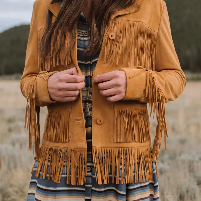 Stetson Jackets Women Lamb Suede Fringed Jacket Brown