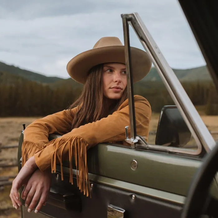 Stetson Jackets Women Lamb Suede Fringed Jacket Brown