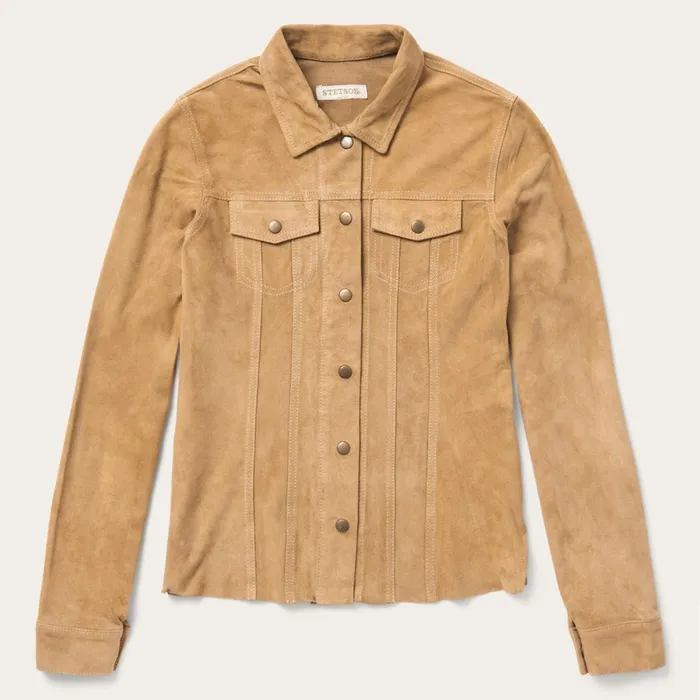 Stetson Jackets Women Suede Denim Shirt Jacket Brown
