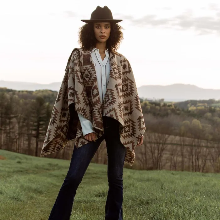 Stetson Jackets Women Tan Aztec Poncho Brown