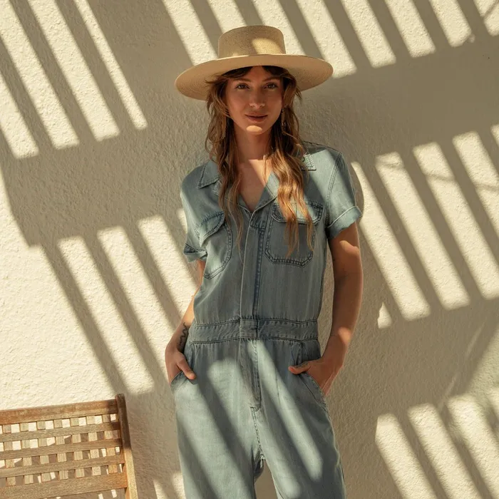 Stetson Jumpsuits Women Notch Collar Jumpsuit Blue