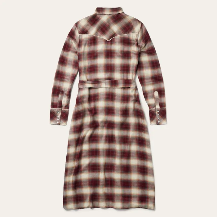 Stetson Midi Women Black Cherry Plaid Shirt Dress Red