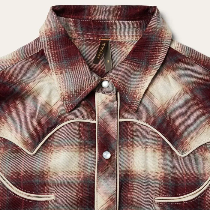 Stetson Midi Women Black Cherry Plaid Shirt Dress Red