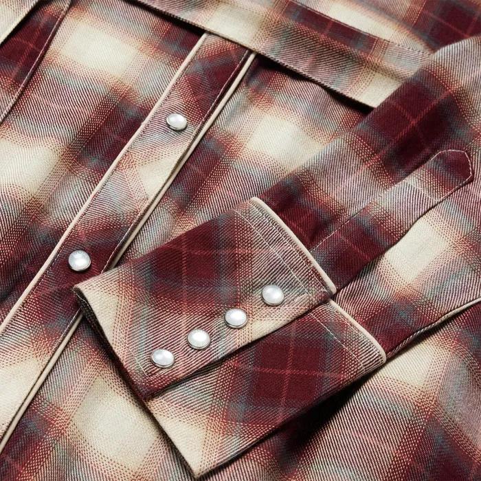 Stetson Midi Women Black Cherry Plaid Shirt Dress Red