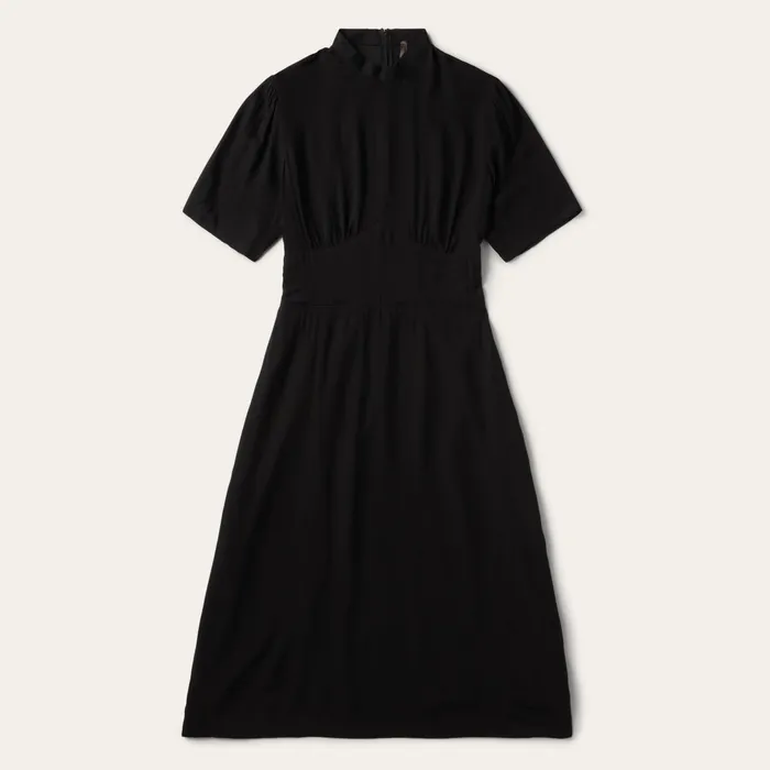 Stetson Midi Women Black Herringbone Twill Midi Dress Black
