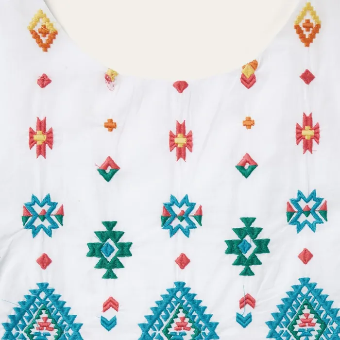 Stetson Midi Women Bright Schiffli Embroidered White Cotton Lawn Dress White