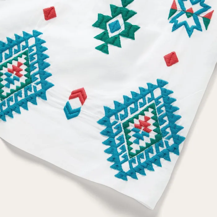 Stetson Midi Women Bright Schiffli Embroidered White Cotton Lawn Dress White