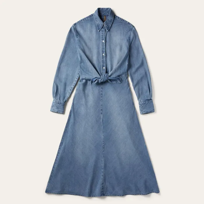Stetson Midi Women Denim Tencel TieFront Dress Blue