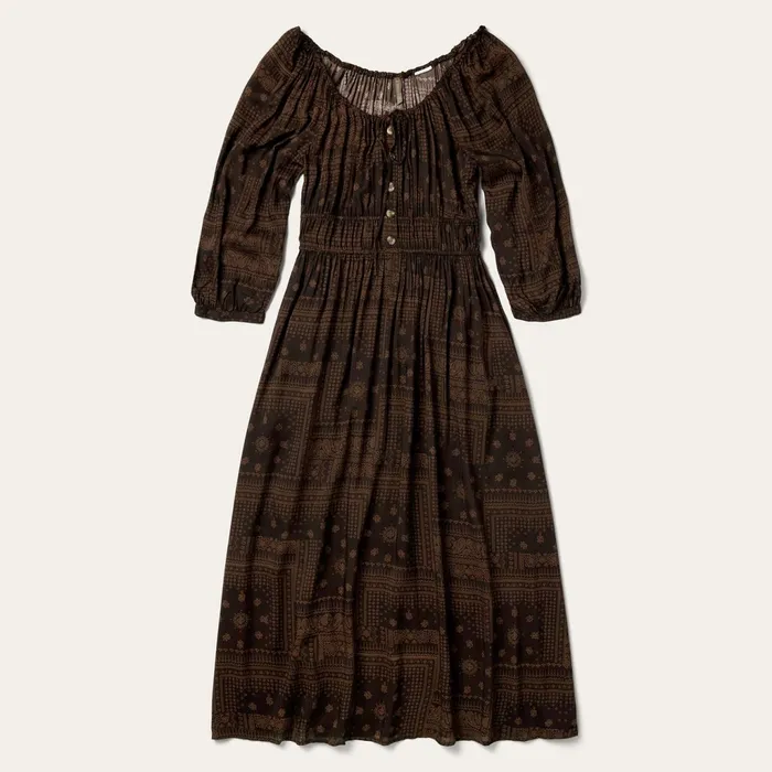 Stetson Midi Women Patchwork Bandana Print Dress Brown