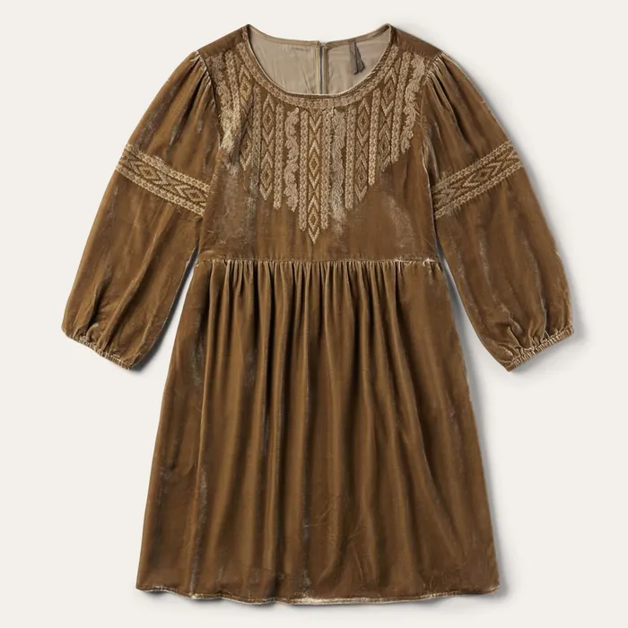 Stetson Mini Women Khaki Velvet Babydoll Dress Copper