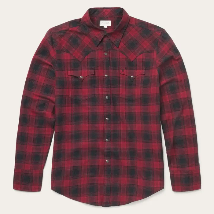 Stetson Modern Cut Men Brushed Twill Plaid Shirt Black