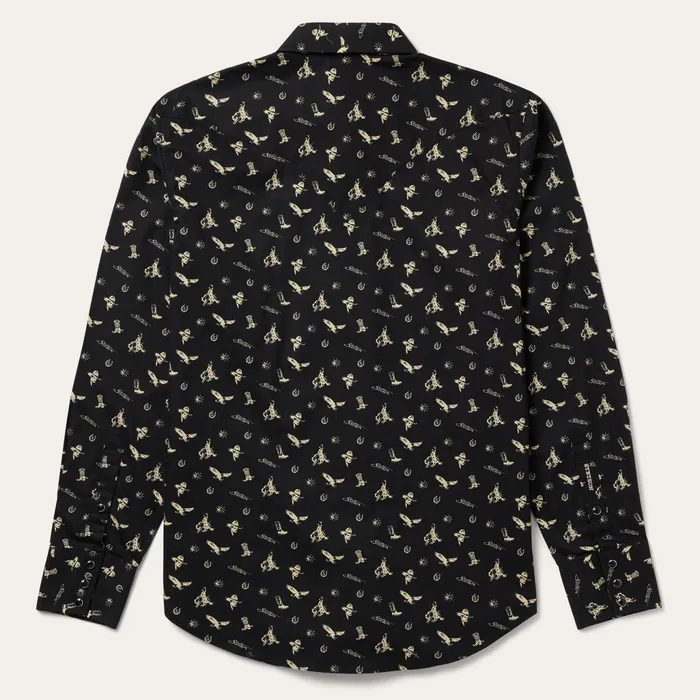 Stetson Modern Cut Men Conversation Print Western Shirt Black