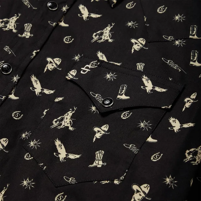 Stetson Modern Cut Men Conversation Print Western Shirt Black