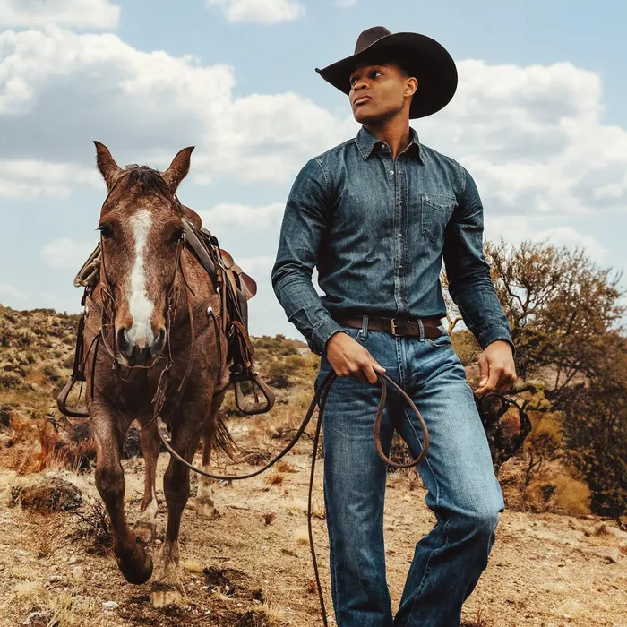 Stetson Modern Cut Men Dirty Denim Western Shirt Blue