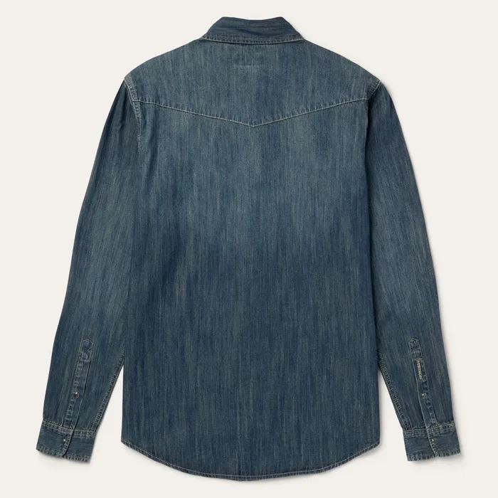 Stetson Modern Cut Men Dirty Denim Western Shirt Blue