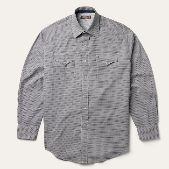 Stetson Modern Cut Men Grey Geo Print Western Shirt Grey