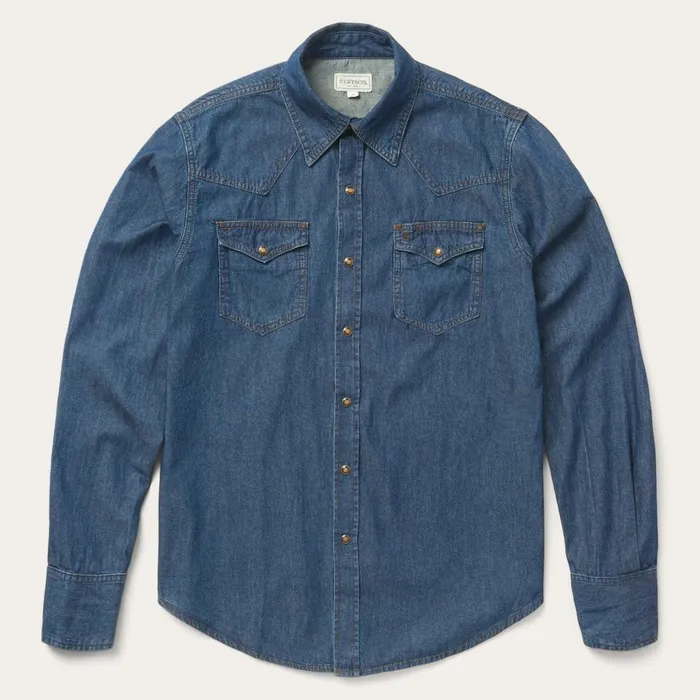 Stetson Modern Cut Men Modern Denim Western Shirt Blue