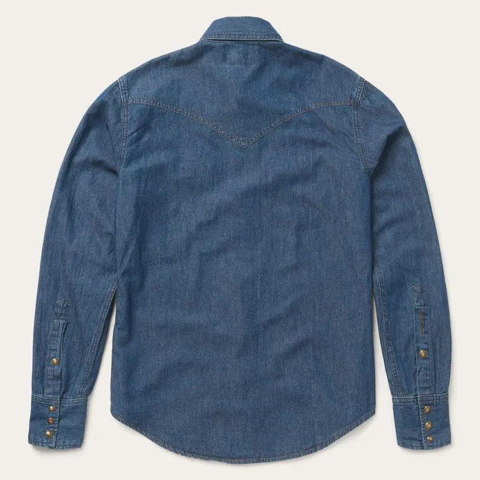 Stetson Modern Cut Men Modern Denim Western Shirt Blue