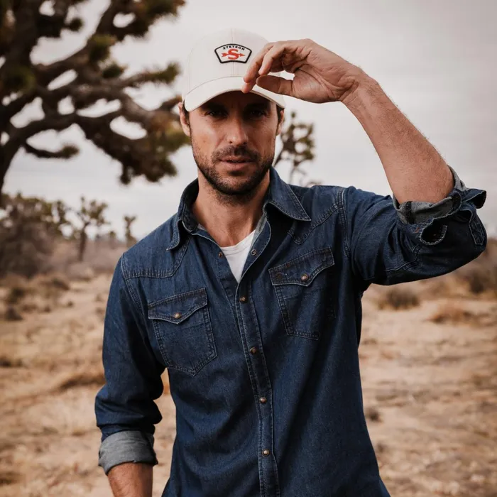 Stetson Modern Cut Men Modern Denim Western Shirt Blue