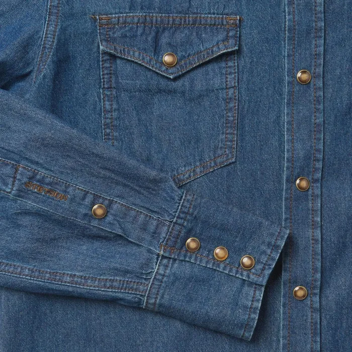 Stetson Modern Cut Men Modern Denim Western Shirt Blue
