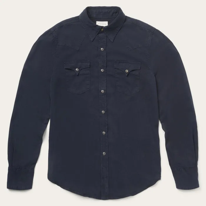 Stetson Modern Cut Men Navy Twill Shirt Blue
