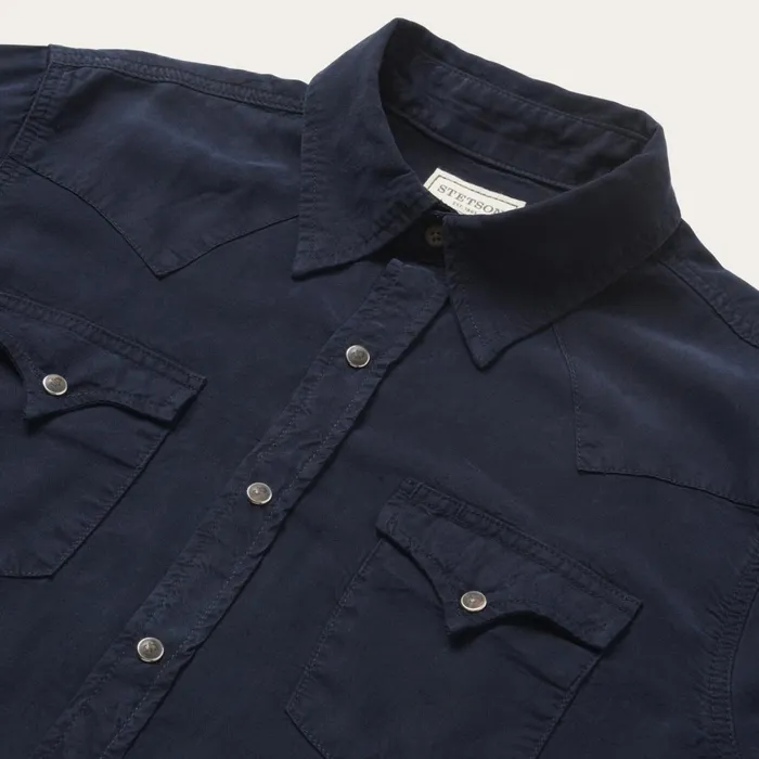 Stetson Modern Cut Men Navy Twill Shirt Blue
