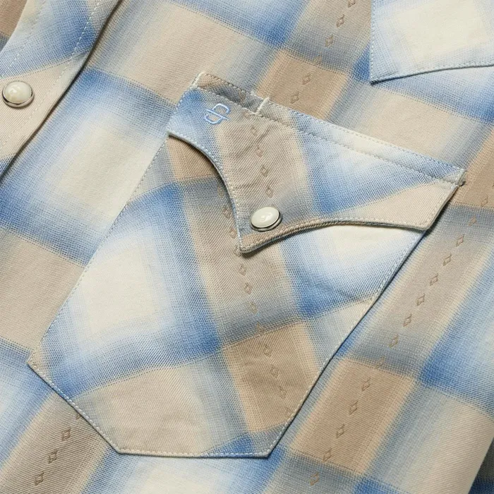 Stetson Modern Cut Men Sand Plaid Dobby Western Shirt Brown