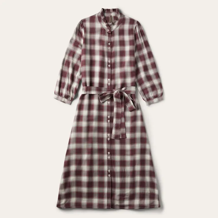 Stetson Shirt Dresses Women Gaucho Plaid Prairie Shirt Dress Wine